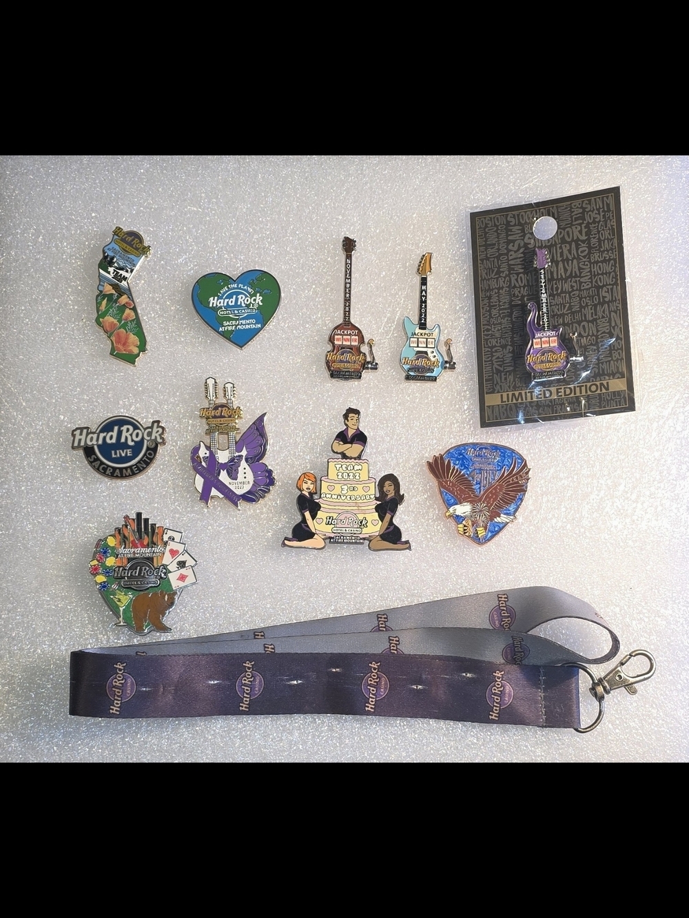 Hard Rock Cafe Purple and Gold Guitar Pin - Limited Edition